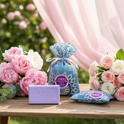 French Soap Luxury Collection Gift Set - 4 French Bar Soaps, Lavender Duo & Sachets